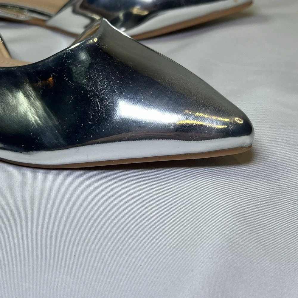 Women's 36‎ Posey Silver Pointy Toe Slingback Pump US 5.5 Kitten Heel Shiny